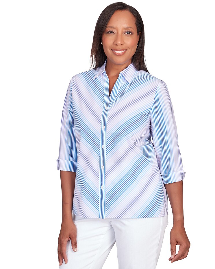 Alfred Dunner® Chevron Stripe Button Down Top image number 5