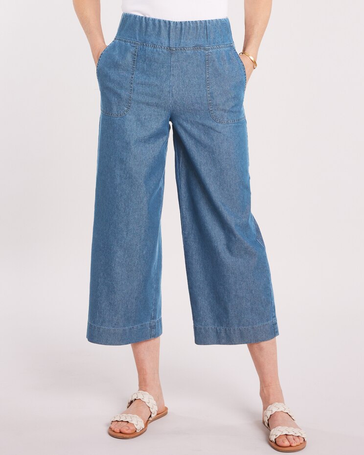 DenimLite Cropped Mid-Rise Flare Pants image number 1