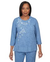 Alfred Dunner® Comfort Zone Flower Embroidery Split Hem Top thumbnail number 1