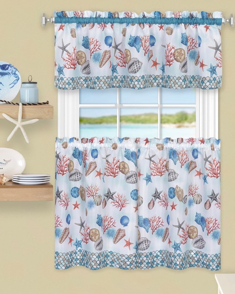Coastal Tier and Valance Window Curtain Set