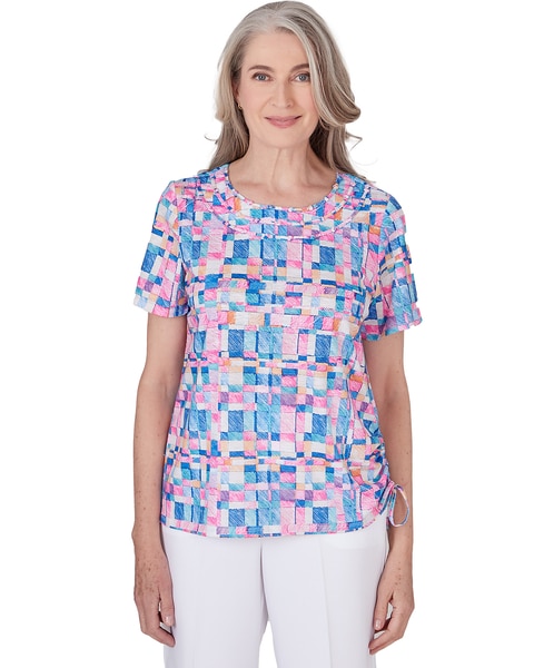 Alfred Dunner® Paradise Island Geometric Top with Braided Neckline