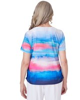 Alfred Dunner® Paradise Island Crew Neck Short Sleeve Watercolor Stripe Top with Side Ruching thumbnail number 2