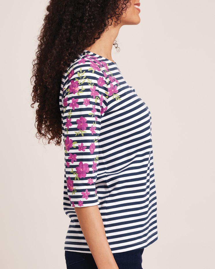 Stripe Floral Knit Top image number 3