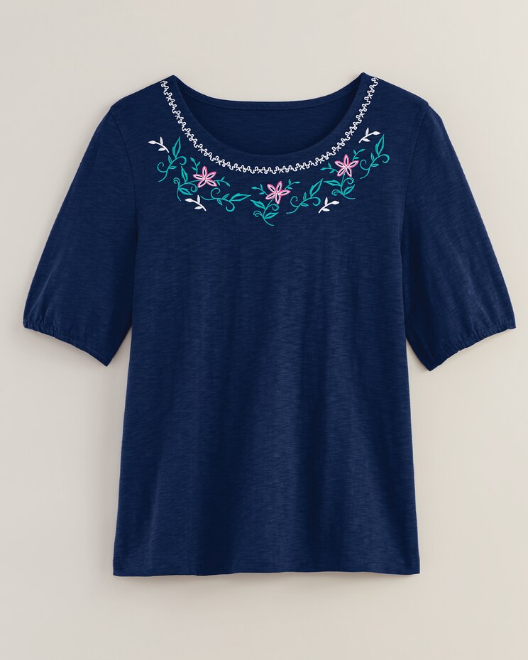 Slub Knit Embroidered Peasant Top image number 1