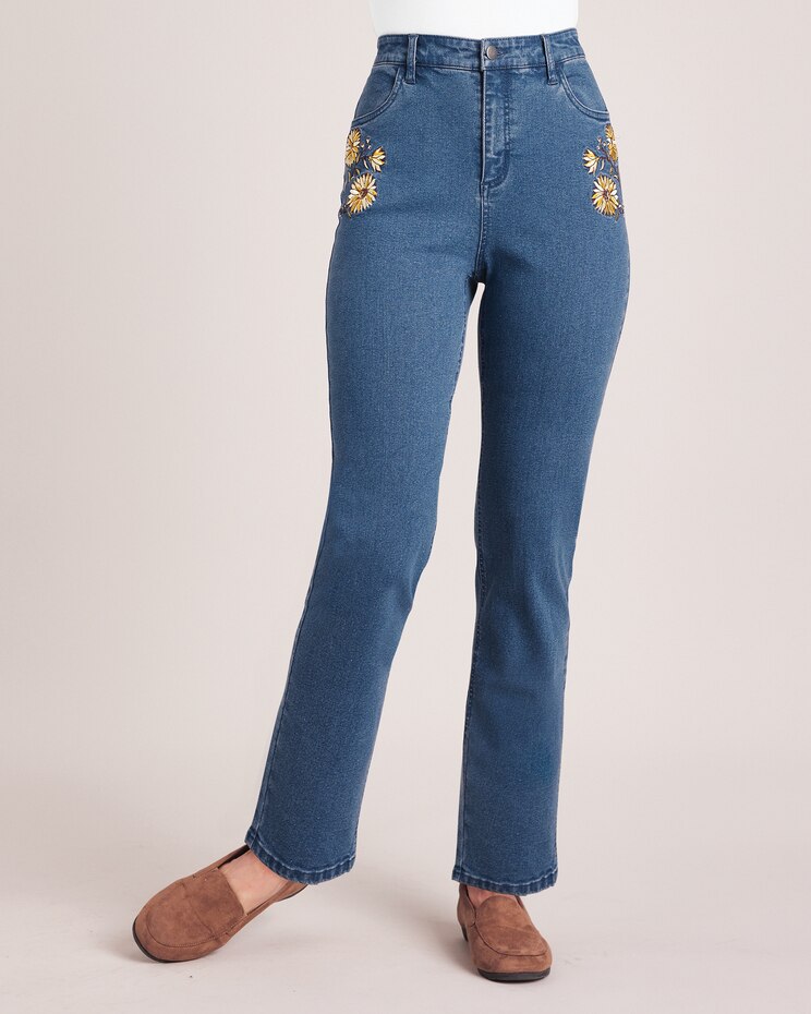 DenimEase™ Embroidered Jeans image number 1