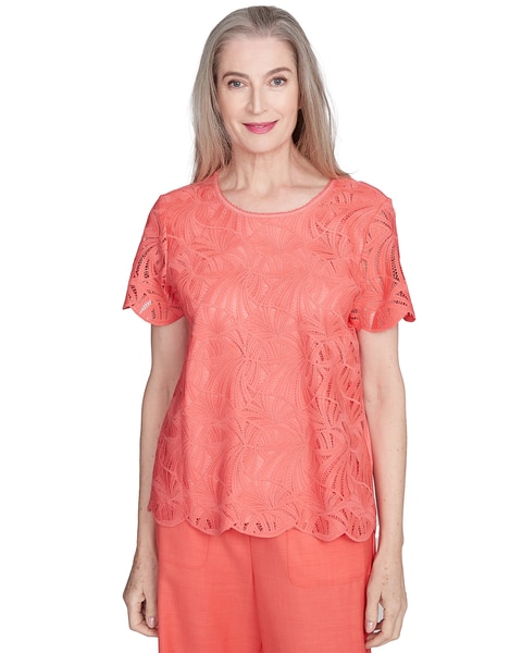 Alfred Dunner® Catalina Island Lace Trimmed Textured Tee