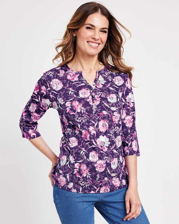 Essential Knit Three-Quarter Sleeve Henley image number 1