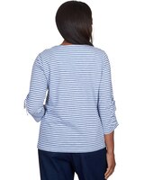 Alfred Dunner® Lavender Fields Stripe Geo Embroidered Split Neck Top thumbnail number 2