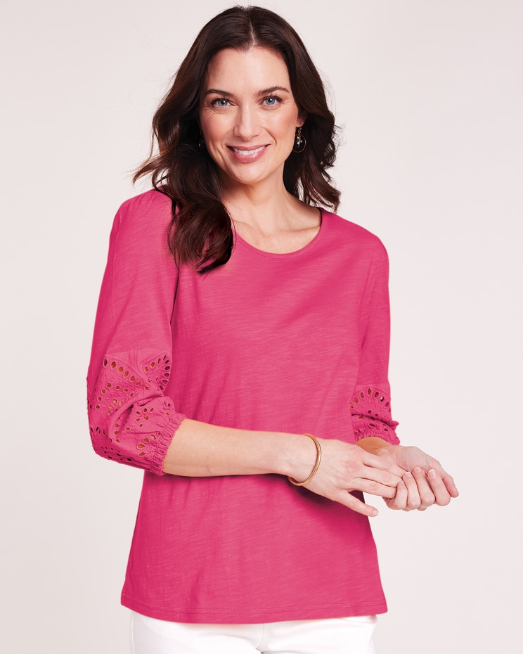 Eyelet Textured Slub Knit Top image number 1