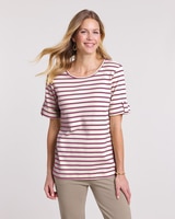 Essential Knit Striped Tab Sleeve Top thumbnail number 1