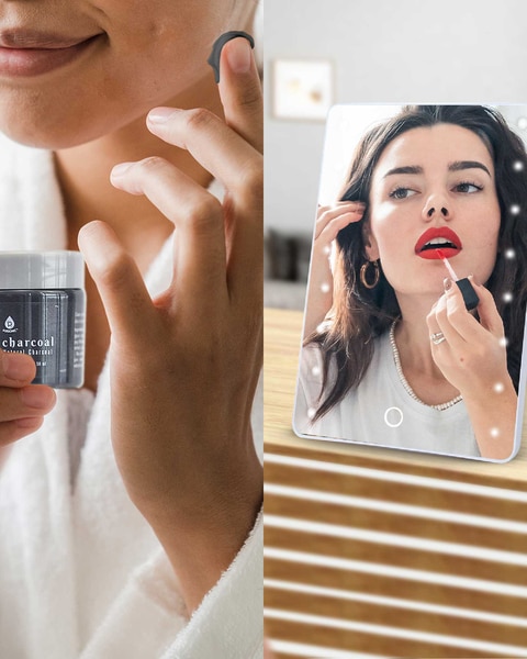Pursonic Touchscreen LED Vanity Mirror and Luxurious Gel & Mud Face Mask Set