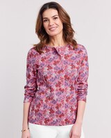 Print Long Sleeve Pointelle Henley Top thumbnail number 1