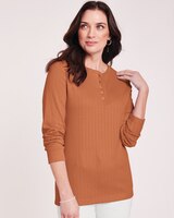 Long Sleeve Pointelle Henley Top thumbnail number 1