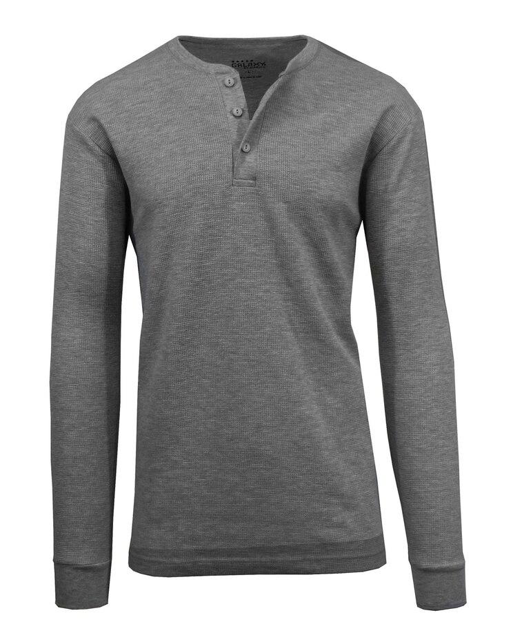Galaxy By Harvic Men's Oversized Waffle-Knit Thermal Henley image number 1