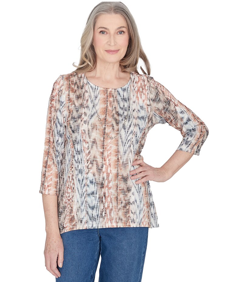 Alfred Dunner® Classics Vertical Animal Print Top With Necklace image number 1