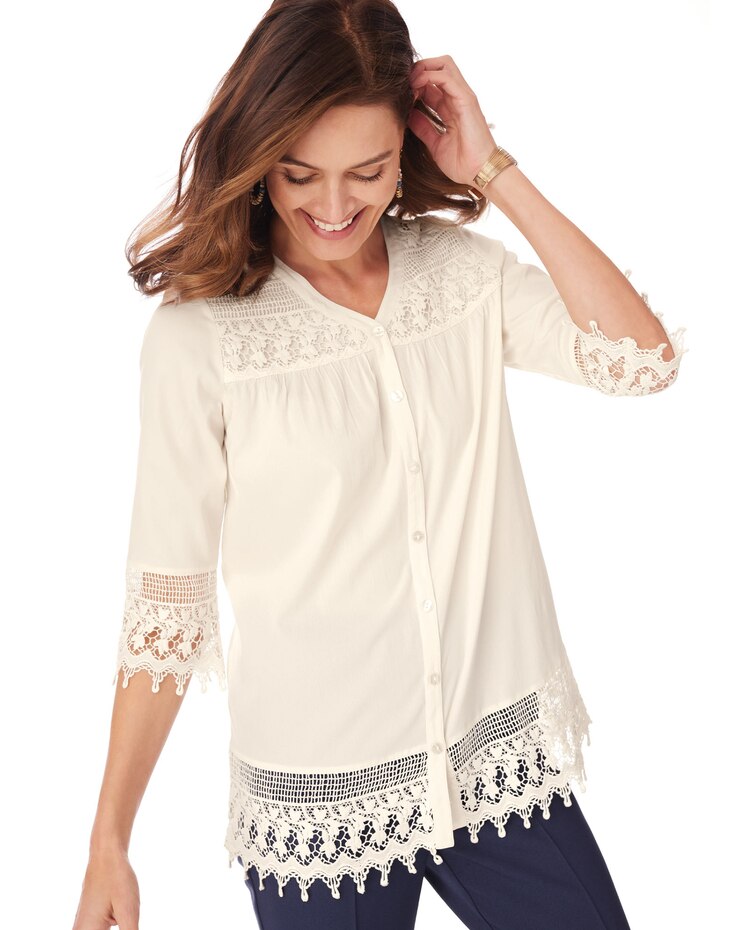 Three-Quarter Sleeve Crochet Lace Tunic image number 1
