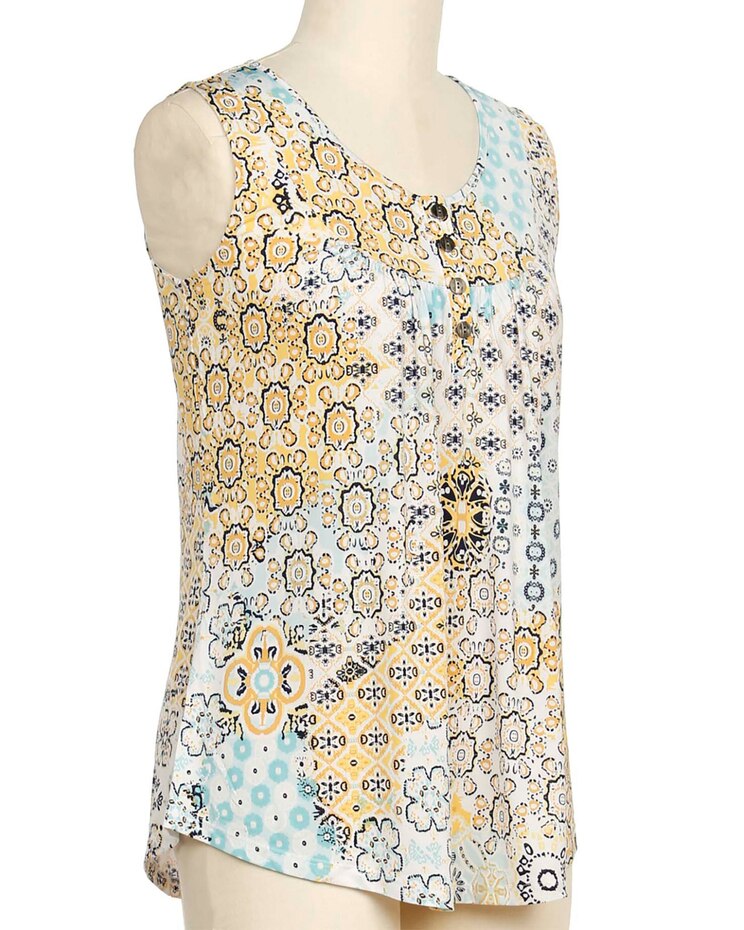 N Touch Sweet Tea Sleeveless Print Placket Top image number 1