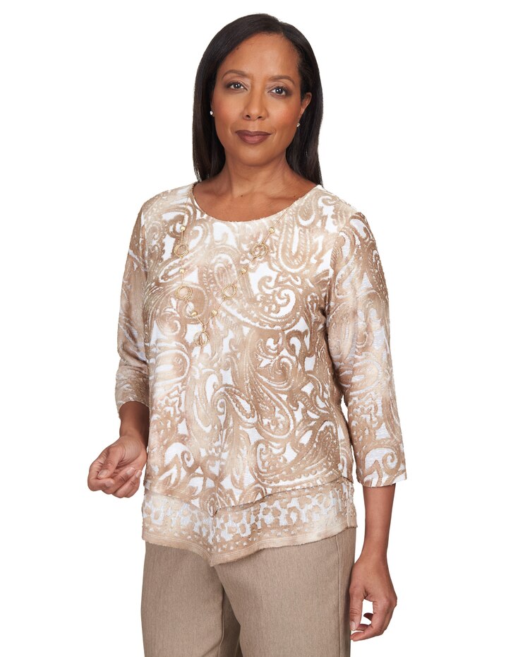 Alfred Dunner® Mulberry Street Paisley Jacquard Pointed Hem Top image number 3