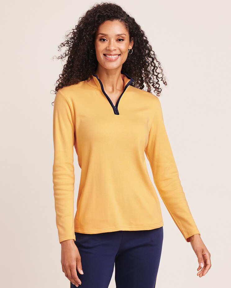 Fresh Contrast Trim Quarter-Zip Top image number 1