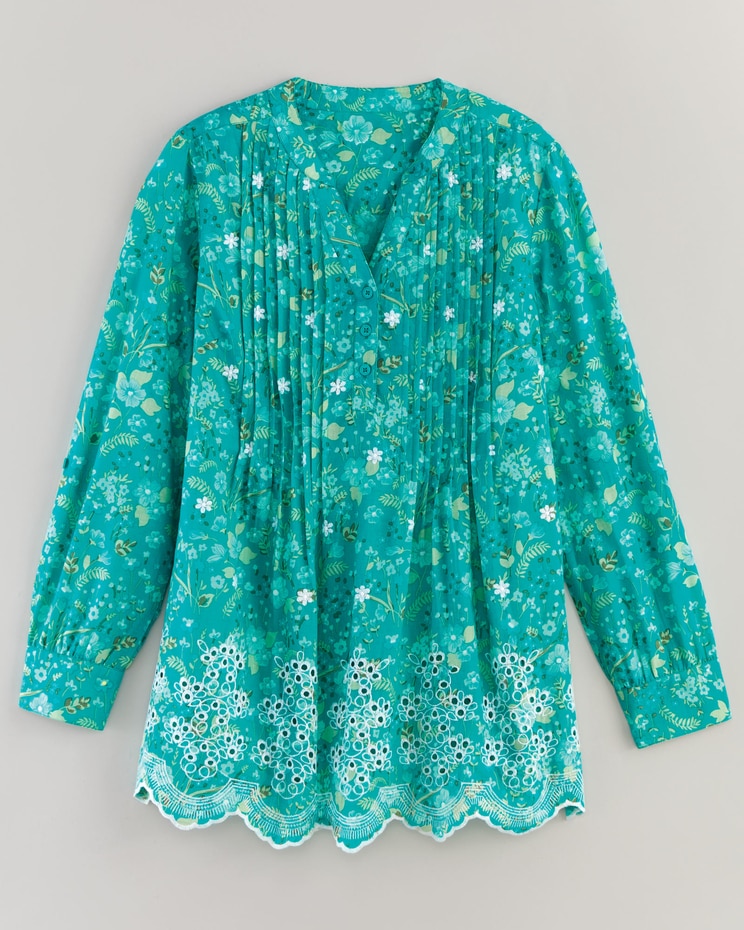 Haband Women's Cotton Embroidered Eyelet Tunic with Pintucks image number 1