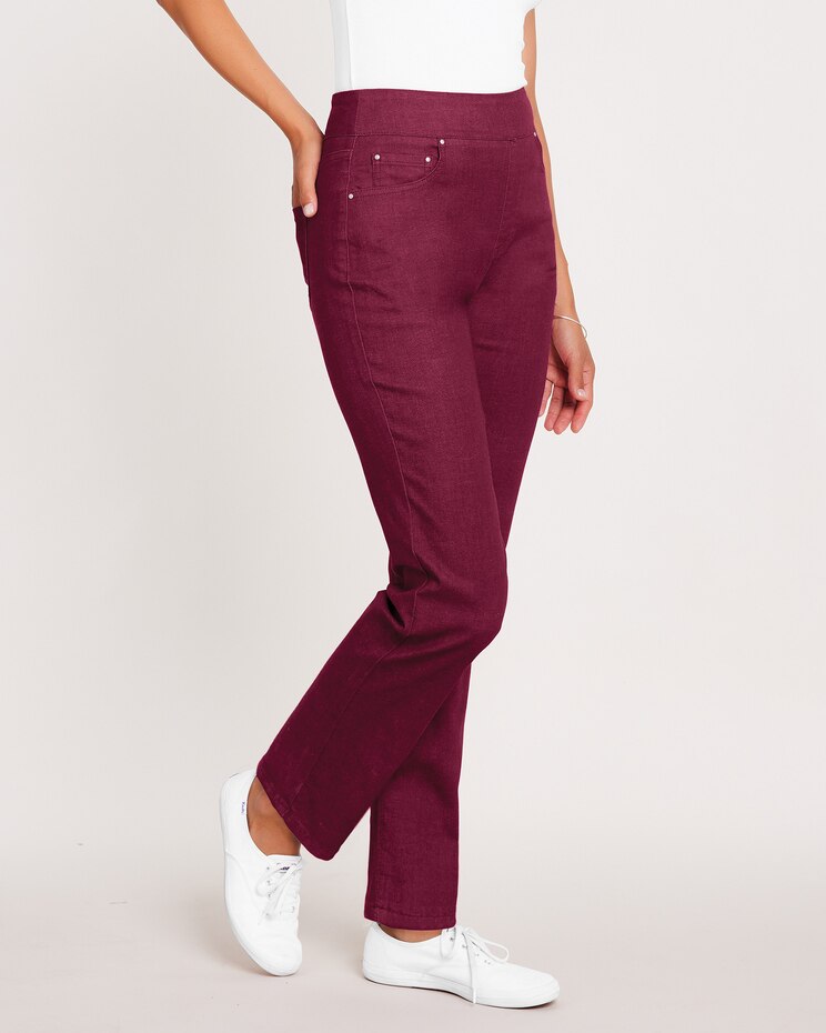 DenimEase Flat-Waist Pull-On Jeans image number 1