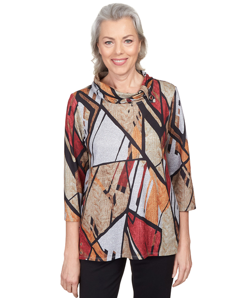 Alfred Dunner® Park Place Abstract Patchwork Cowl Neck Top