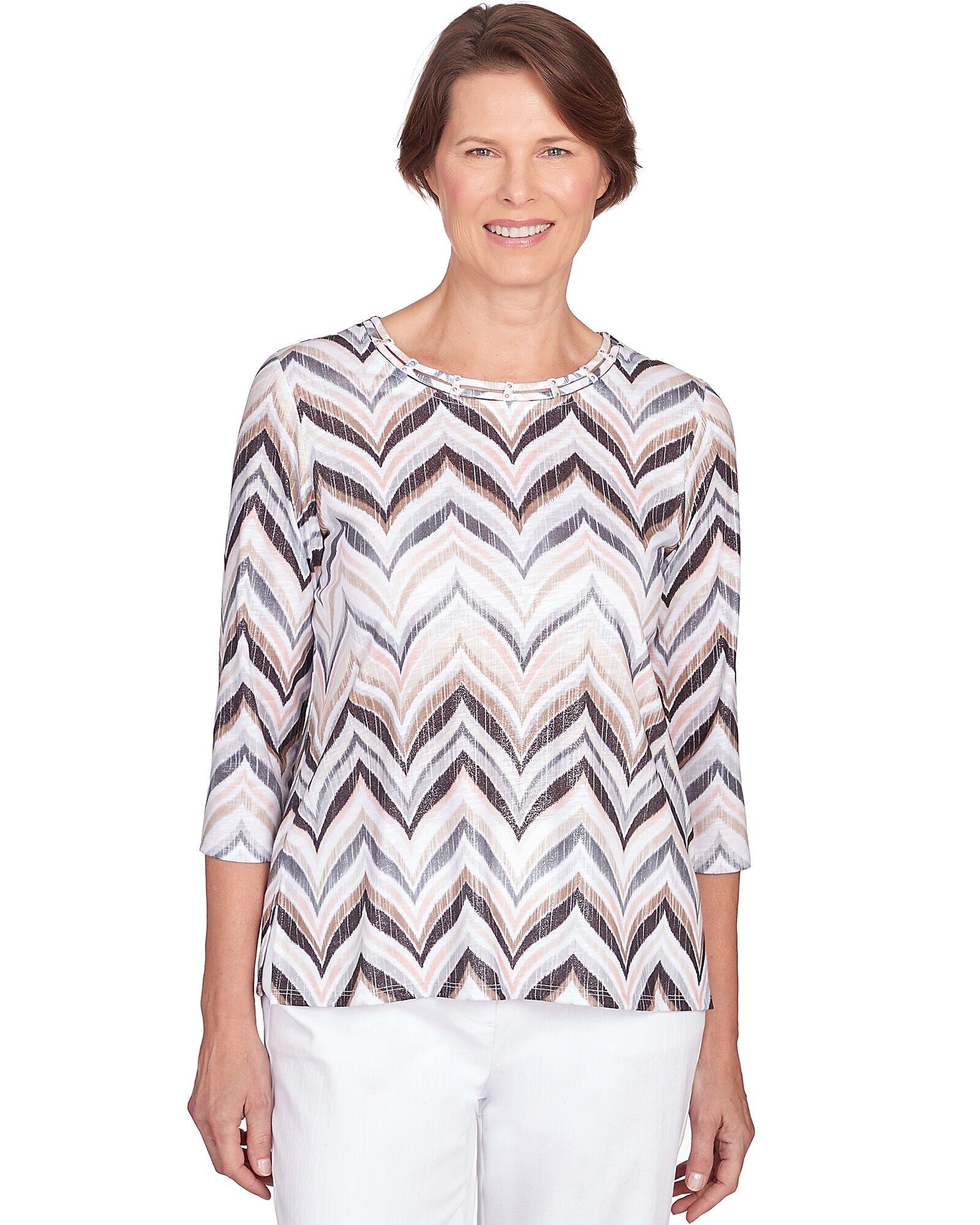 Alfred Dunner Shimmering Chevron 3 4 Sleeve Top