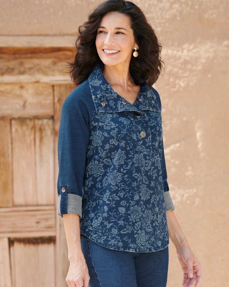 Printed Indigo Top image number 1