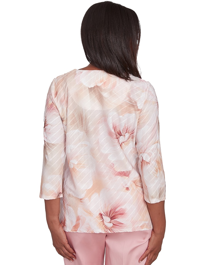 Alfred Dunner® Coming Up Roses Textured Watercolor Flower Top with Necklace image number 2