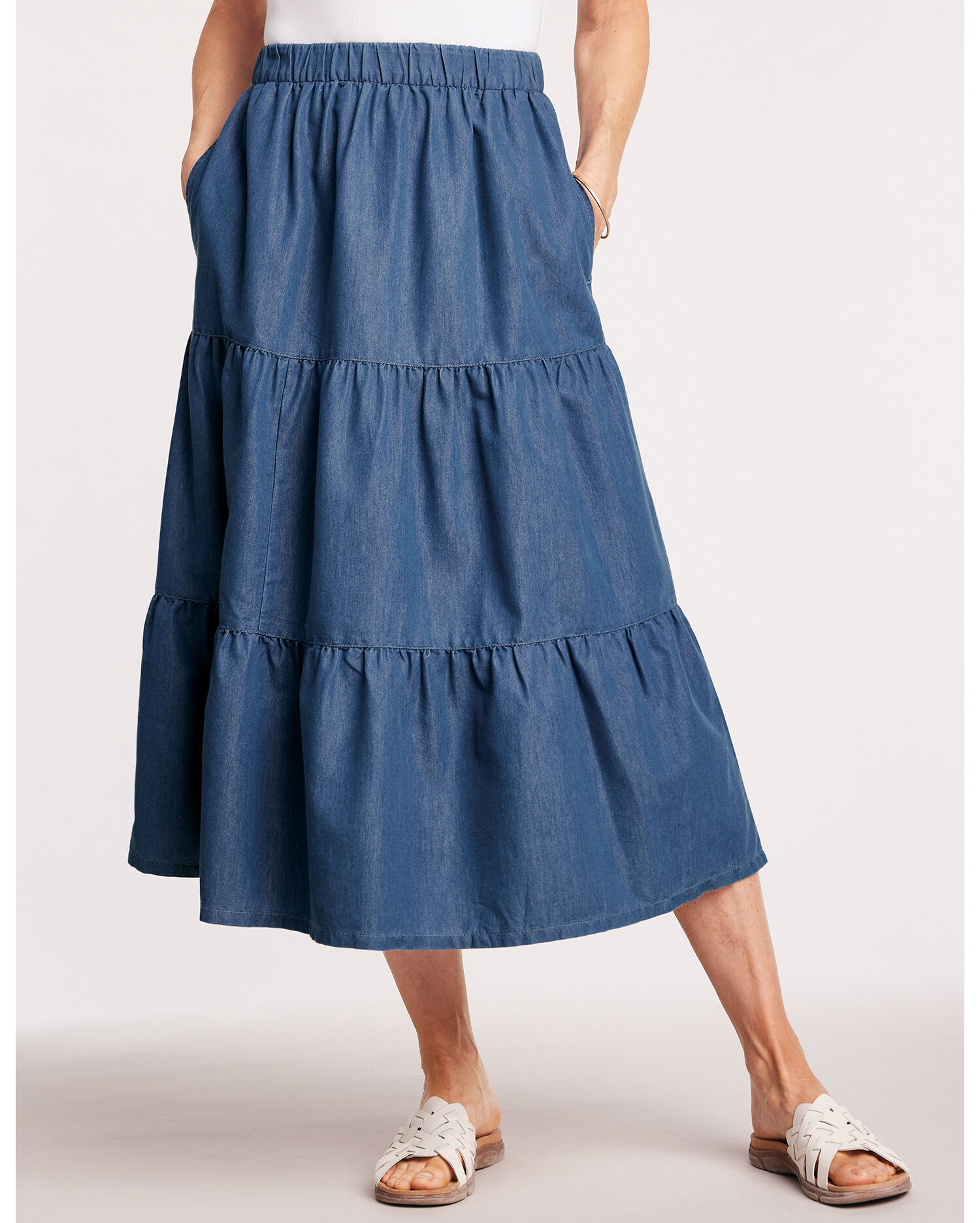 Denim sales tiered skirt