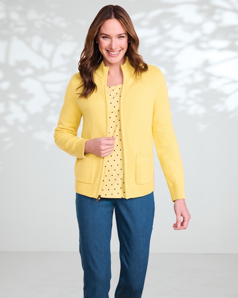 Bayside Cotton Zip-Front Cardigan