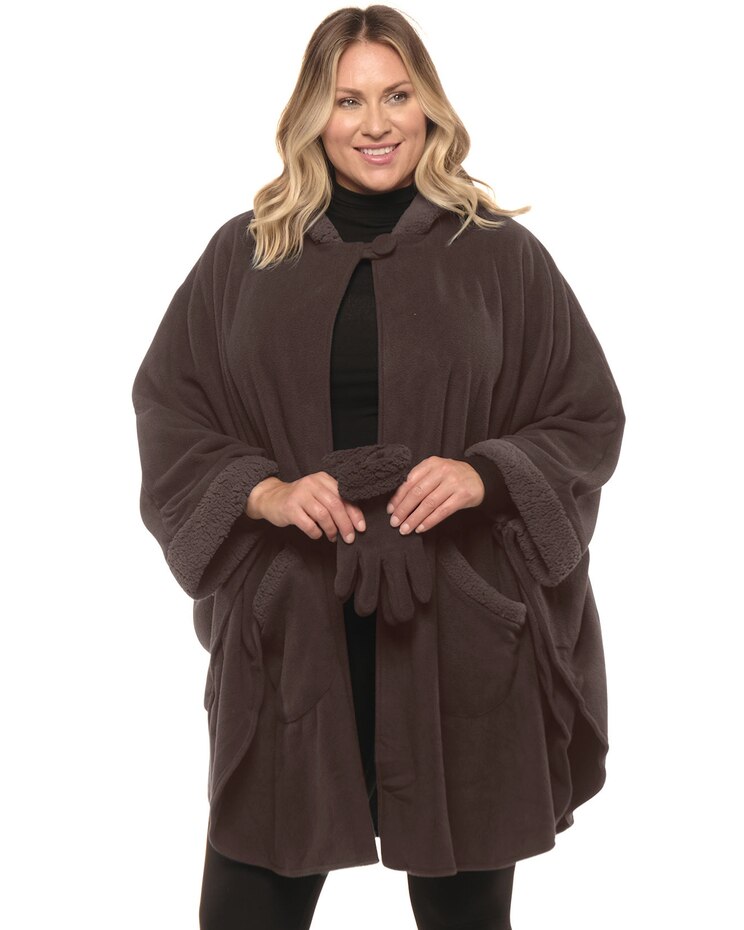 Sherpa Trim Fleece Wrap & Glove Set image number 1