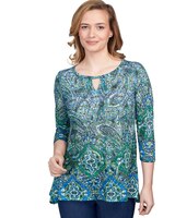 Ruby Rd® Keyhole Medallion Paisley Border Jersey Top thumbnail number 1