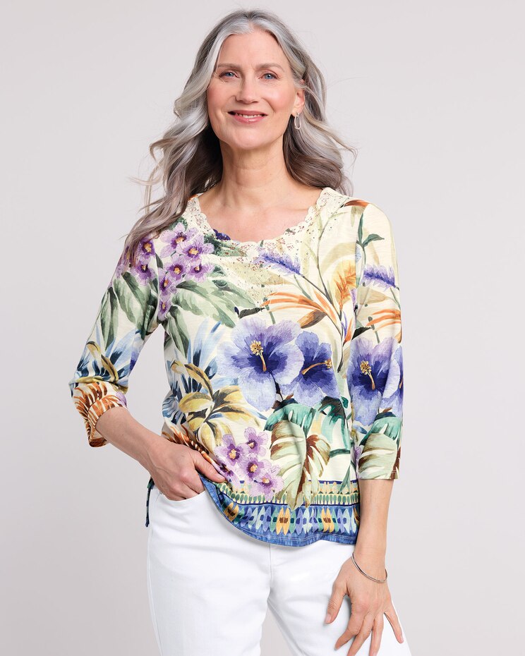 Alfred Dunner® Santa Fe Tropical Border Knit Top image number 1