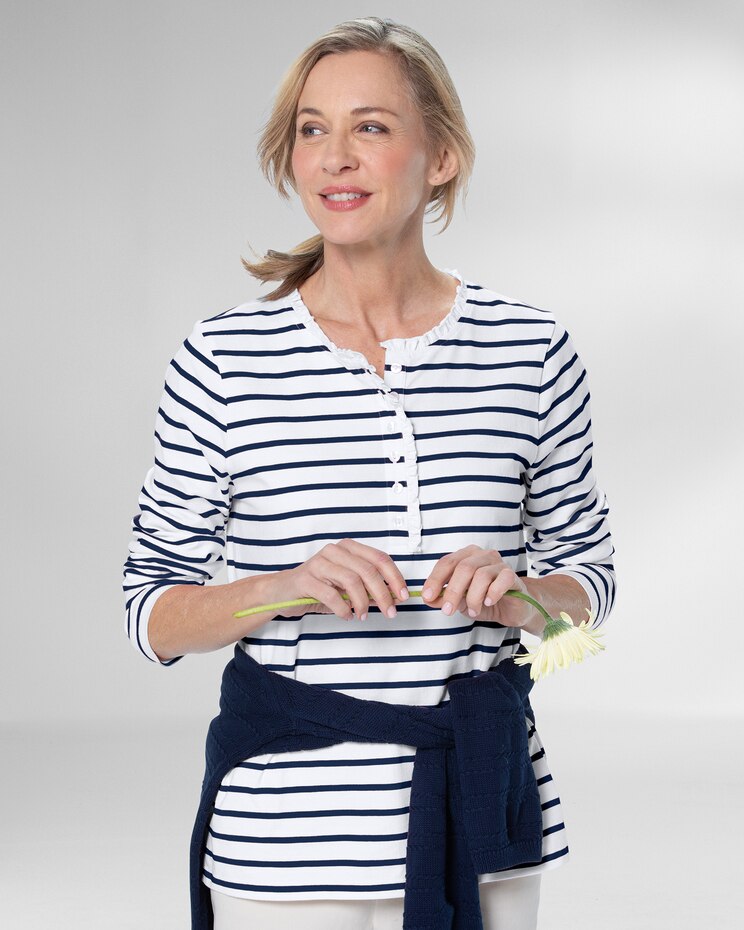 Striped Ruffle Henley Tee image number 2