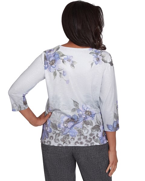 Alfred Dunner® Worth Avenue Beaded Split Neck Floral Shimmer Top