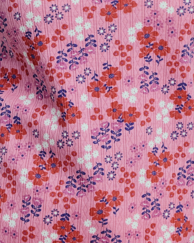 Print Short Sleeve Pointelle Henley Top image number 1