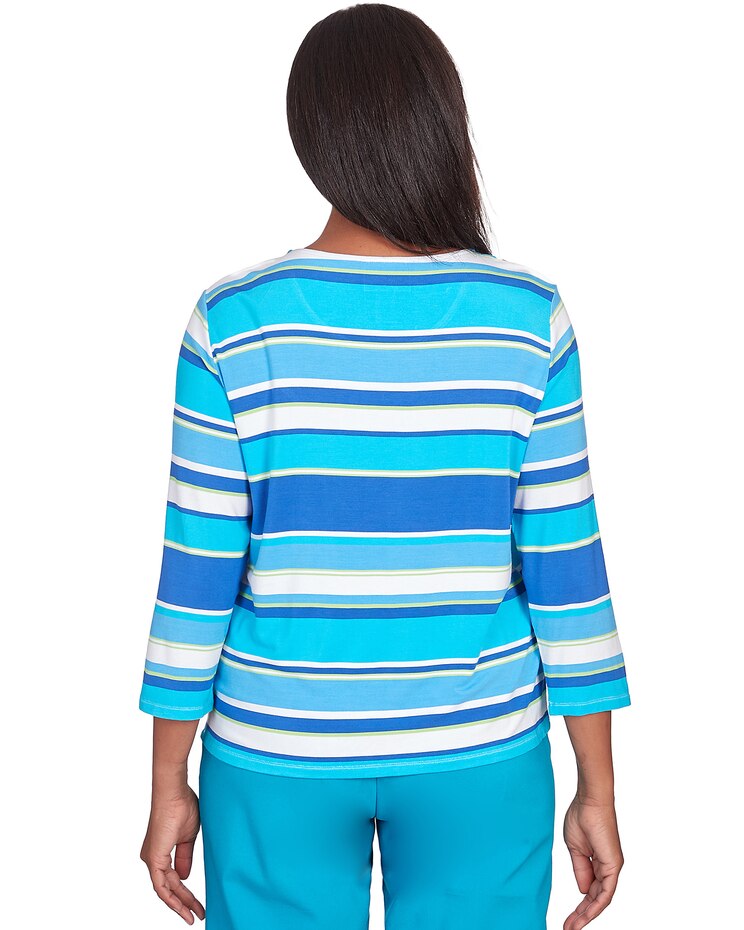 Alfred Dunner® Tradewinds Blue Corners Striped Top With Necklace image number 2