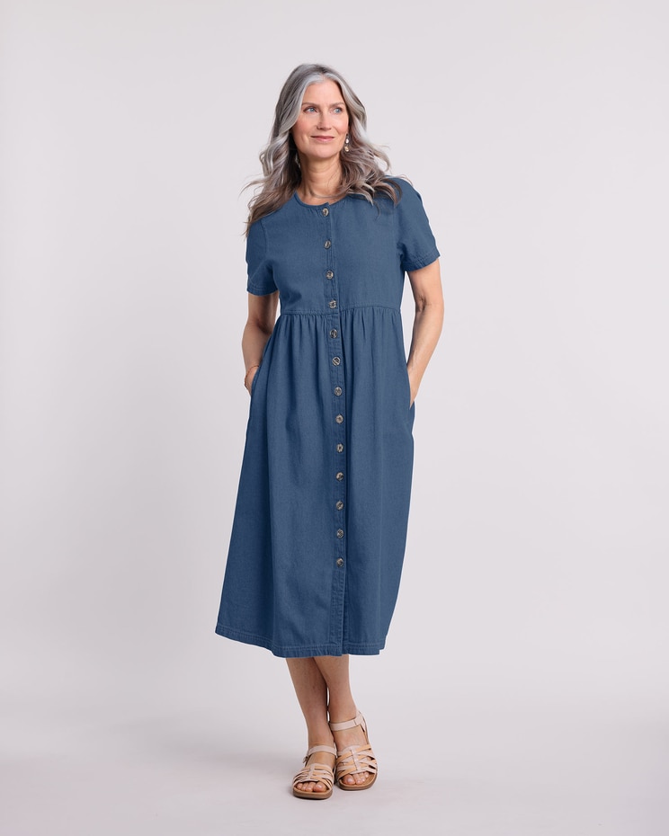 Denim Button-Front Dress image number 1