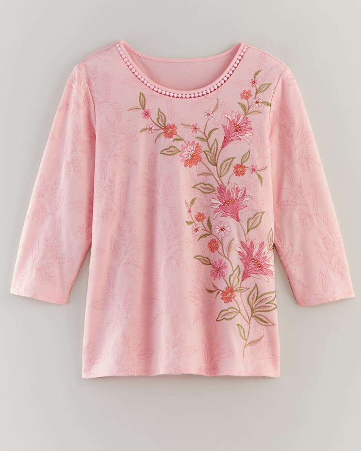 Alfred Dunner® Coming Up Roses Asymmetric Floral Embroidery Top image number 1
