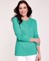 Long Sleeve Pointelle Henley Top thumbnail number 3