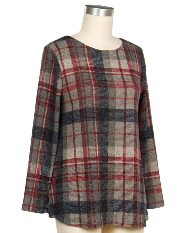 Southern Lady Office Party Long Sleeve Print Plaid Top image number 1