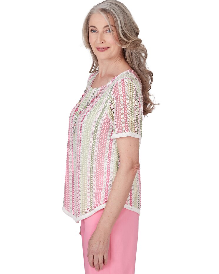Alfred Dunner® Miami Beach Vertical Striped Top with Necklace image number 4
