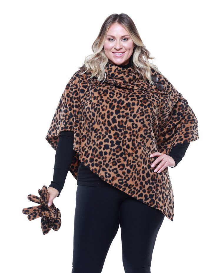 Printed Fleece Poncho and Glove Set image number 1