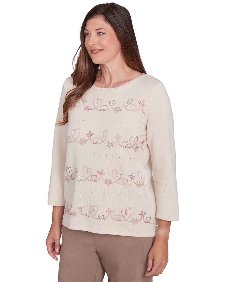 Alfred Dunner® Telluride Biadere Hearts Crew Neck Sweater image number 3