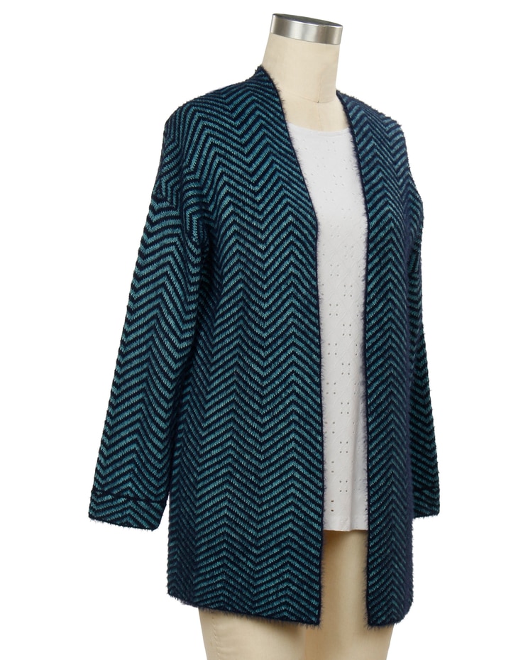 N Touch Zest For Life Long Sleeve Chevron Cardigan Sweater image number 1