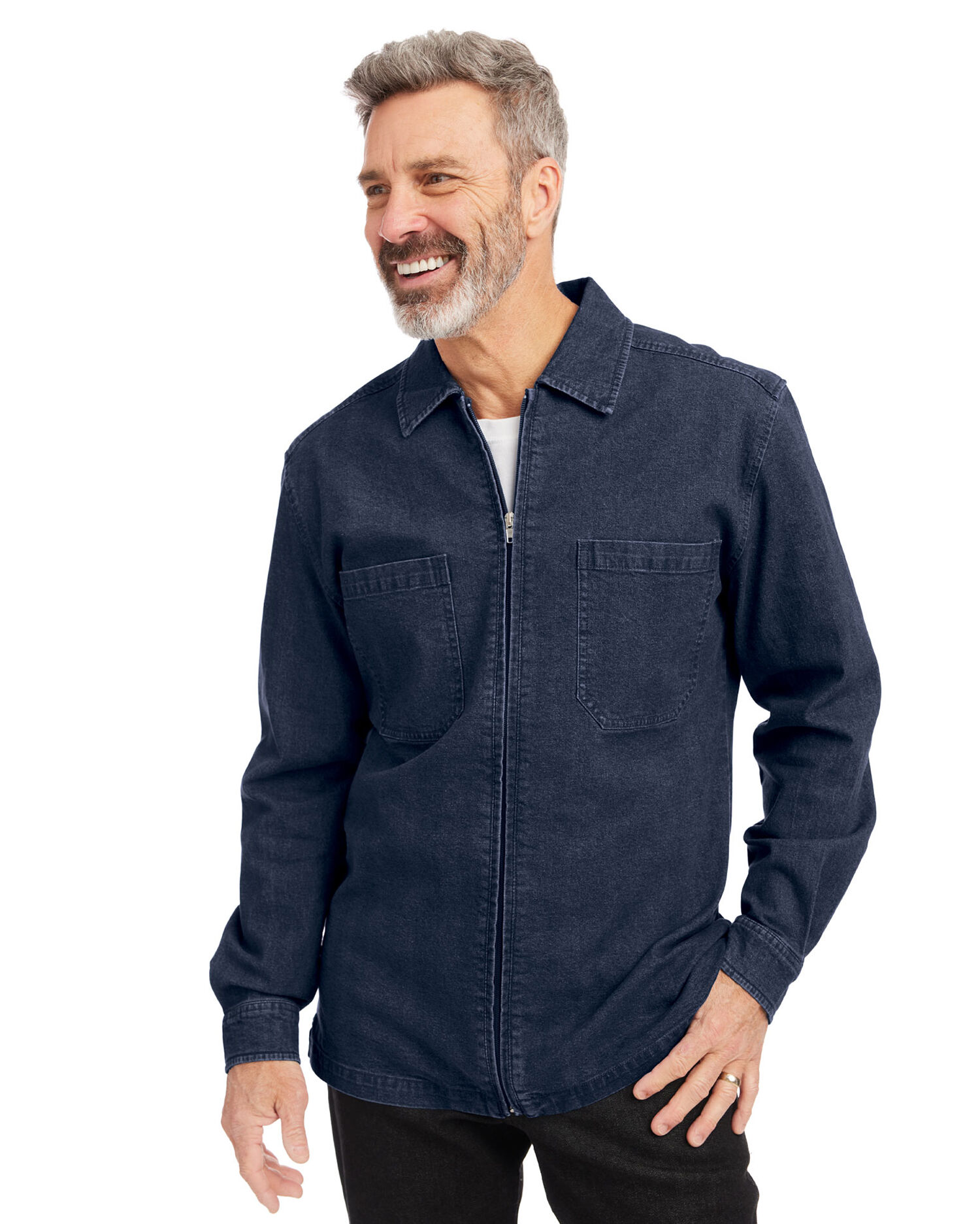 JohnBlairFlex Long Sleeve Zip Front Denim Shirt