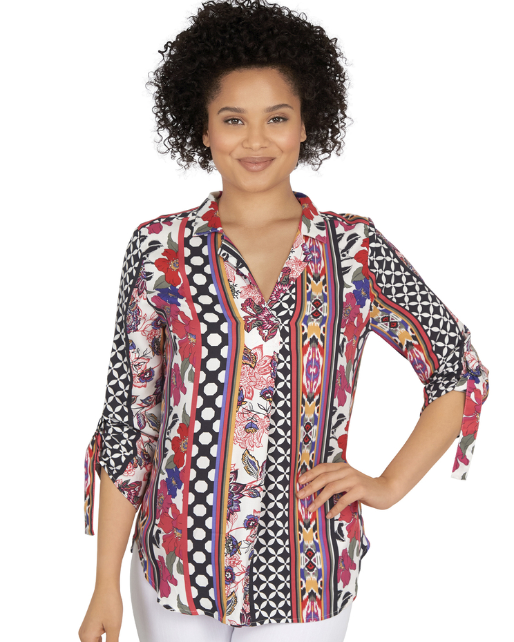 Ruby Rd® Bright And Bold Floral Melody Stripe Print Top image number 1