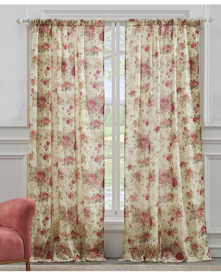Antique Rose Panel Pair with Tie Backs image number 1