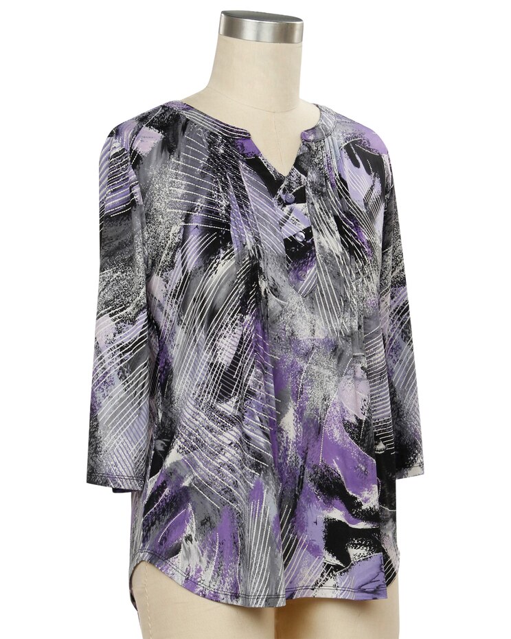 Southern Lady Color Delight 3/4 Sleeve Brush Print Top image number 1